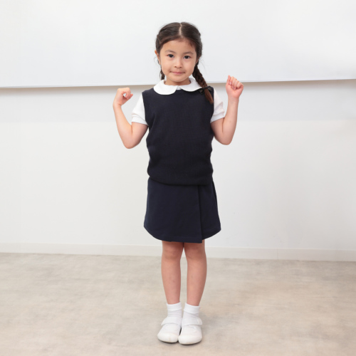 幼稚園受験用 完全日本製 ウォシャブル素材 お子様用紺色無地丸首