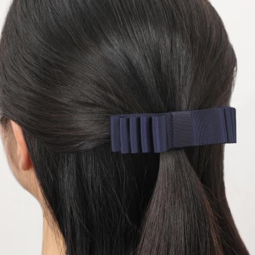 お受験 ヘア グログラン 重ねリボンヘアバレッタ 紺 完全日本製