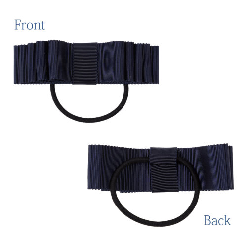 お受験 ヘア 紺 ひとつ結わき用 重ねリボン太ヘアゴム グログラン  