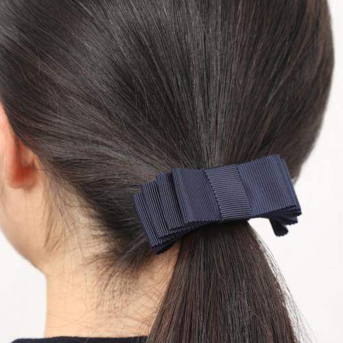 お受験 ヘア 紺 ひとつ結わき用 重ねリボン太ヘアゴム グログラン
