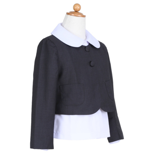 【値下げ】お受験　面接　レッスン　ミルフィーユボレロ　スーツ120 グレー 値下げ】お受験 面接 レッスン ミルフィーユボレロ スーツ120