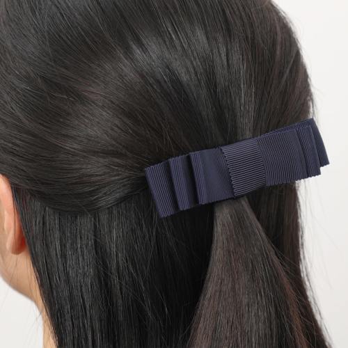 お受験 ヘア グログラントリプルリボンヘアバレッタ 黒/紺 完全
