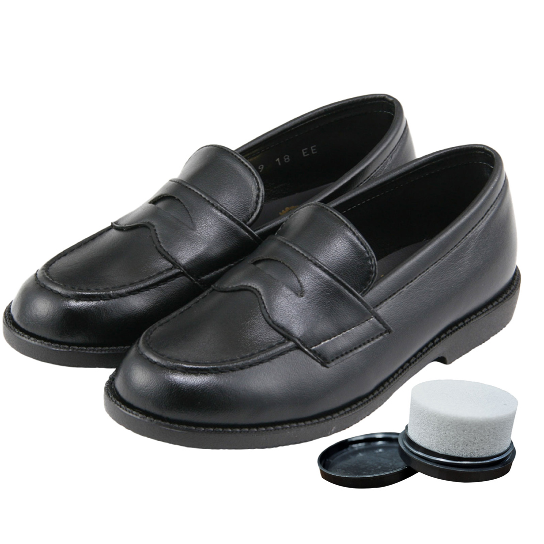 靴磨き付き KID CORE キッドコア クラリーノ 2E 日本製ポリウレタン合皮製 ソフトタイプ ローファー 靴ズレしにくい靴 2E ブラック  21.5cm～24.0cm 1～3営業日以内に発送となります。 kc2089