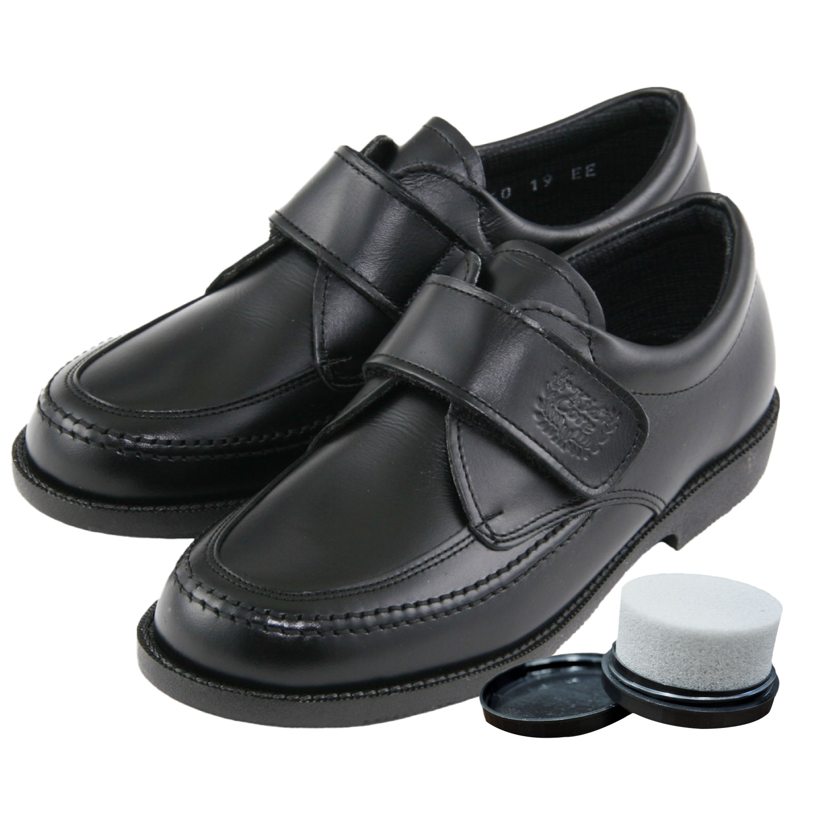 靴磨き付き KID CORE キッドコア 2E 日本製本革 ソフトタイプ マジックベルトローファー 2E ブラック ピンクッションソール 15.0cm～21.0cm  快適素材MARIQUE(マリーク)使用 靴ズレしにくい靴 1～3営業日以内に発送となります。※20cm以下のサイズ ...