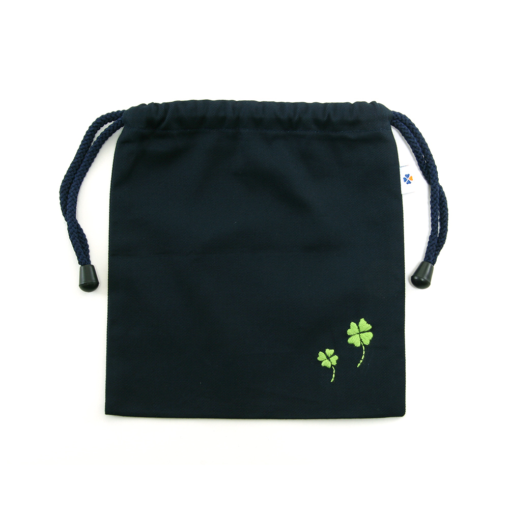 手刺繍 クローバー 巾着バッグ(小)コップ入れ・入園入学お受験に｜お