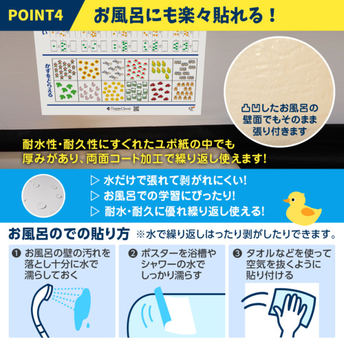 小学生　シャワー お受験教材】かずのポスター かずのかぞえかた 数のお勉強 大きなB2サイズ(728x515mm)の学習ポスター お風呂で学習 小学校受験 小学生向け  知育玩具 日本製で安心安全 お風呂ポスター 小学校受験問題に対応【お風呂に貼れる】｜お受験用品のお店 ハッピークローバー