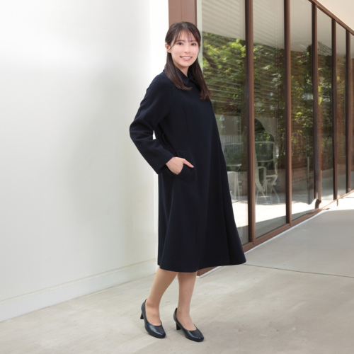 A.P.C. メルトンウール 比翼仕立て ロングコート 袖ベルト ネイビー L ロングコート レディース ベルト付き ダブルボタン ウールライク