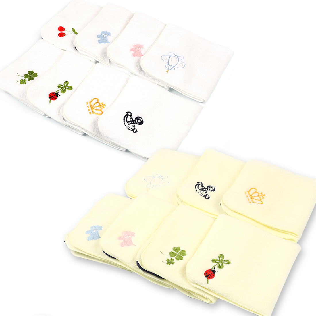 日本製泉州タオル 刺繍入りふわふわ ループ付きハンドタオル　ホワイト