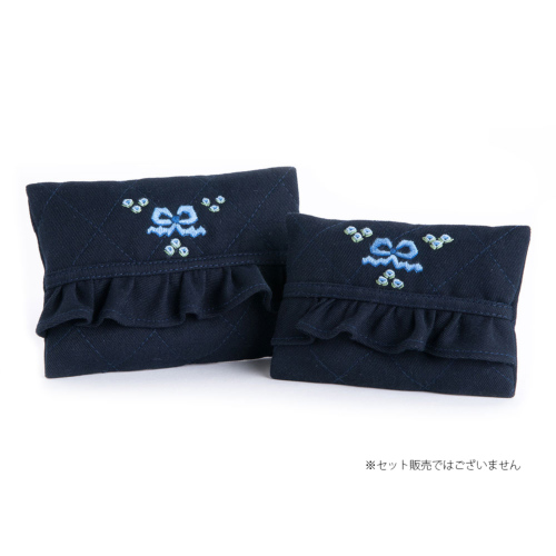 お受験 ティッシュケース 手刺繍 リボン ブルー ポケットティッシュ