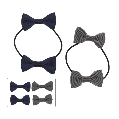 両サイドリボンヘアゴム お受験用 紺・グレー 4個セット 完全日本製